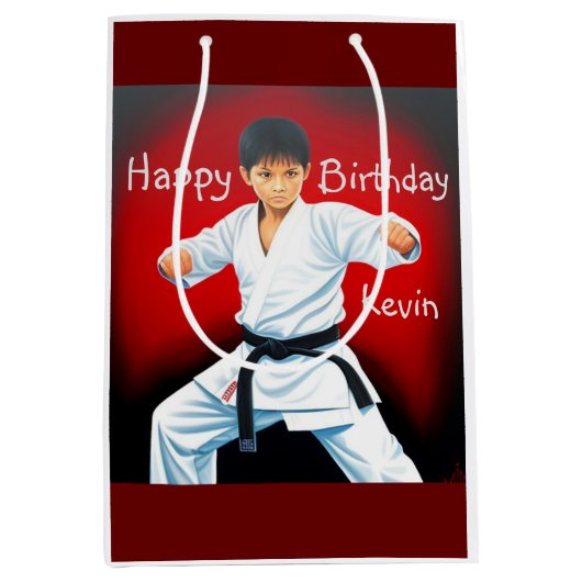Karate Jongen Verjaardag Gift Bag Medium Cadeauzakje (Voorkant)
