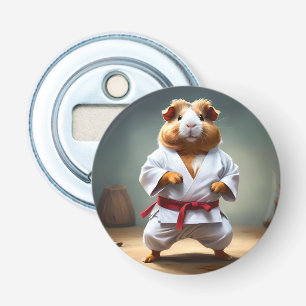 **"Karate Kampioen: De Onverschrokken Cavia"** Button Flesopener