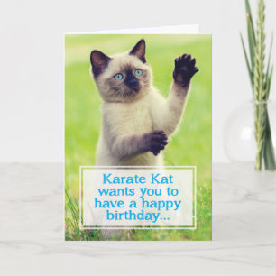 Karate Kat Will Kick your Butt Birthday Card Kaart