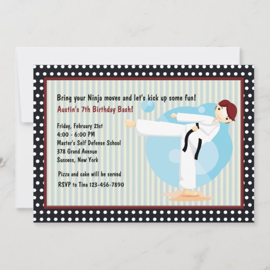 Karate Kick Birthday Party Invitation Kaart (Voorkant)