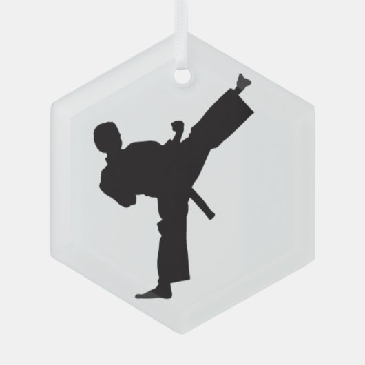Karate Kick Martial Arts Silhouette Glas Ornament (Voorkant)
