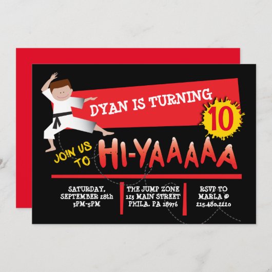 Karate Kick Red Anniversaire Fête Invitation (Devant / Derrière)