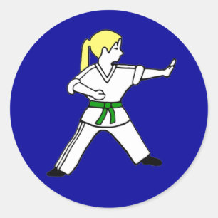 Karate Kind Girl #6 blond haar groene gordel Ronde Sticker