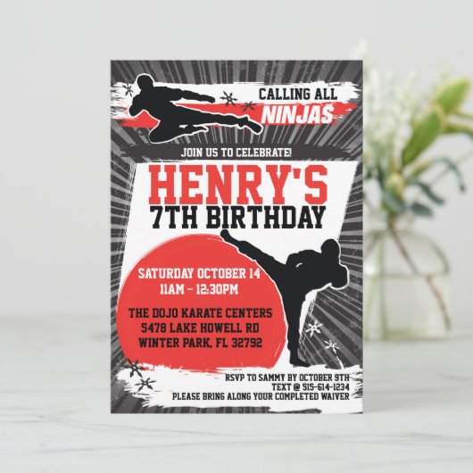 Karate Kind Ninja Martial Arts Verjaardagsfeest Kaart (Staand voorkant)