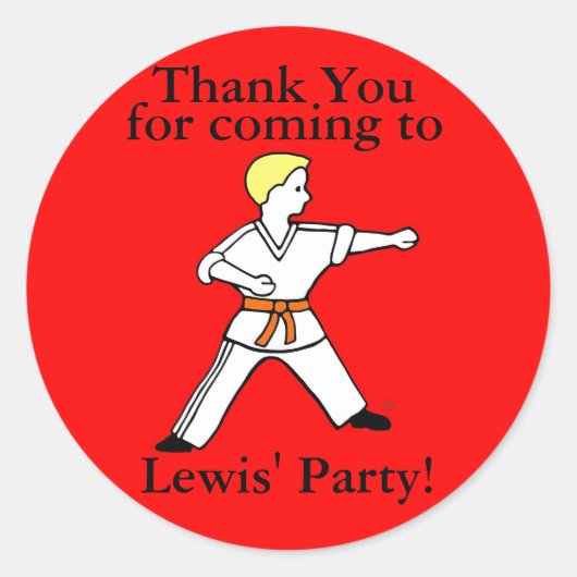 Karate Kind Party Stickers op maat van Lewis (Voorkant)