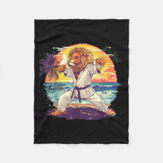 Karate Leeuw Strand Zonsondergang Kickboksen Taekw Fleece Deken