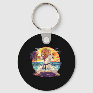 Karate Leeuw Strand Zonsondergang Kickboksen Taekw Sleutelhanger