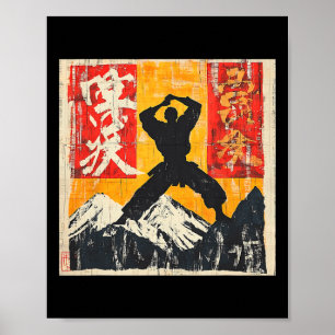 Karate Martial Arts Silhouette op de berg Poster