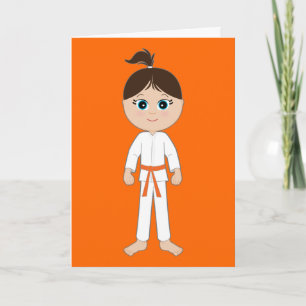 Karate meisje gefeliciteerd Oranje riem Kaart