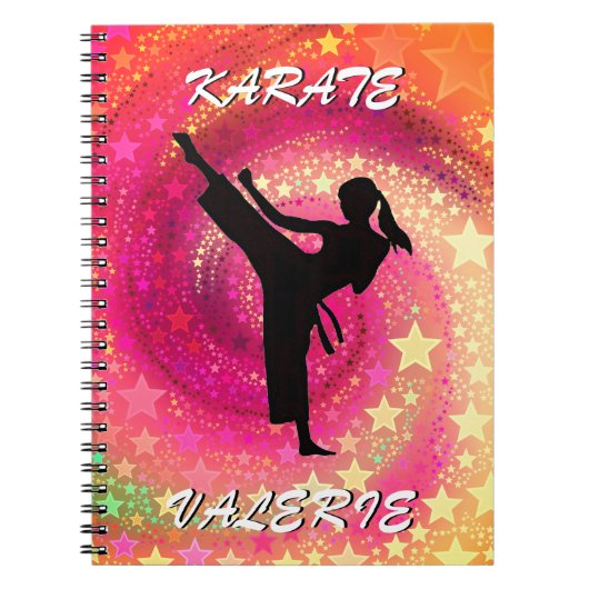 Karate Meisje Kick Sterren en wervelingen Retro Notitieboek (Voorkant)