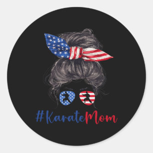 Karate Mom USA Amerikaanse Vlag Moederdag Gift 4e Ronde Sticker