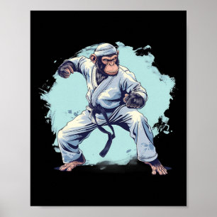 Karate Monkey Vechtkunst Kickboksen Judo Mma Aap Poster