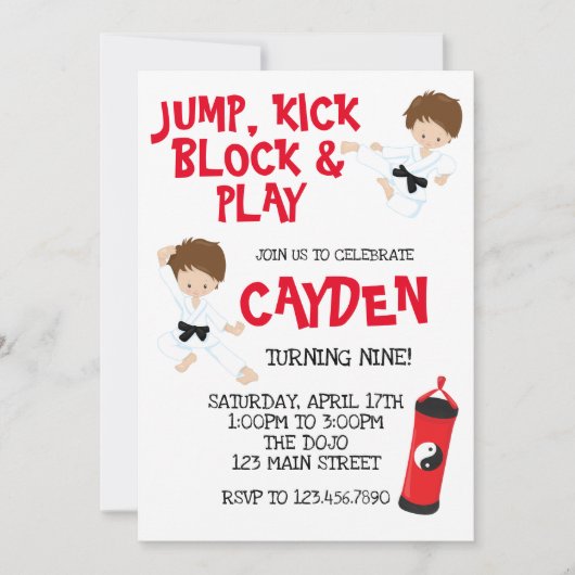 Karate Ninja Rood en Zwart Verjaardag Uitnodiging (Voorkant)