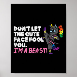 Karate Ninja Unicorn Schattige Gezicht Beest Taekw Poster