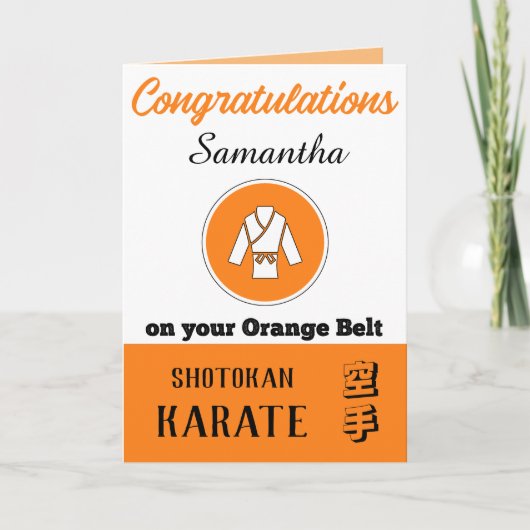 Karate Orange Belt Promotion Félicitations Carte (Devant)