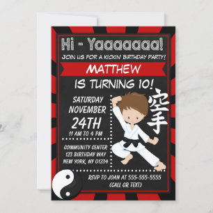 Karate Party Brown Hair Boy Kids Birthday Party Kaart