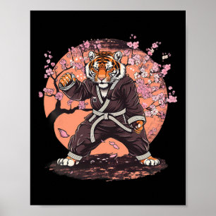 Karate Tijger Sakura Bloemen Taekwondo Jiu-jitsu J Poster