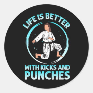 Karate training stoten zwarte band sport martial a ronde sticker