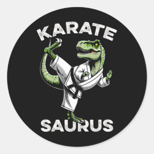 Karatesaurus T-rex Karate Dino Funny Dinosaur Mart Ronde Sticker