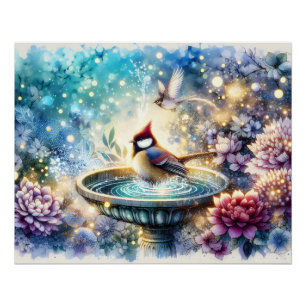 Kardinaal bij Vogelbad Droomtuin Perfect Poster