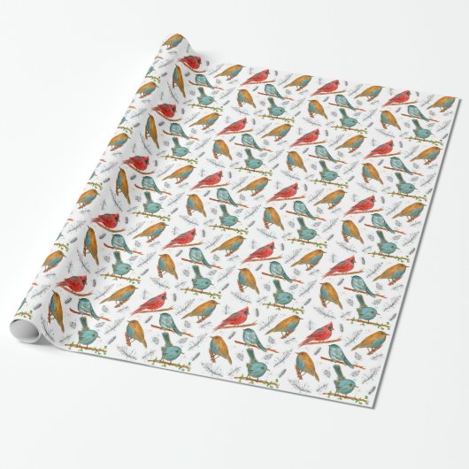 Kardinaal Bird Bluebirds Chickadee Gnatcatcher Cadeaupapier (Uitgerold)