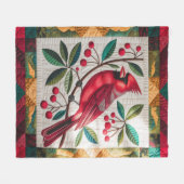 Kardinaal Bird Quilt, fleece deken – Levendig rood (Voorkant (Horizontaal))
