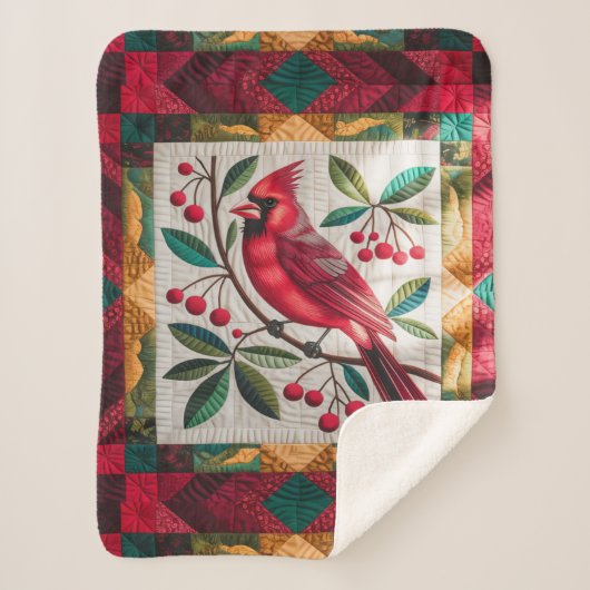 Kardinaal Bird Quilt, fleece deken – Levendig rood (Voorkant)