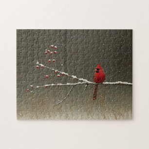 Kardinaal Bird Winter Berry Tree Legpuzzel