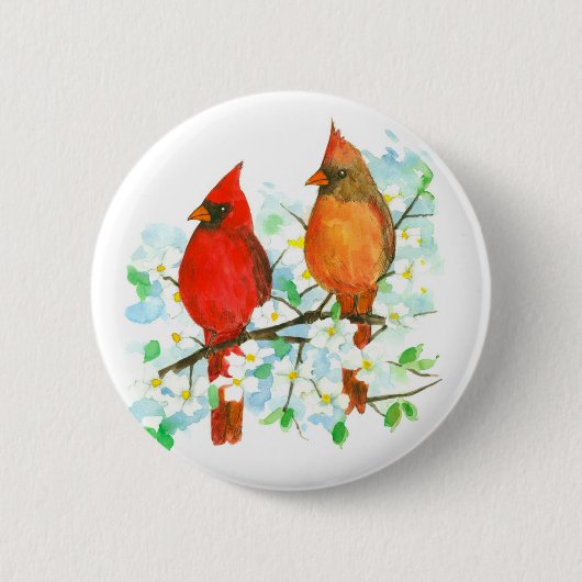 Kardinaal Birds Dogwood Tree Ronde Button 5,7 Cm (Voorkant)