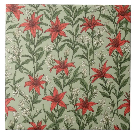 Kardinaal bloemen en bladeren patroon tegeltje (Voorkant)