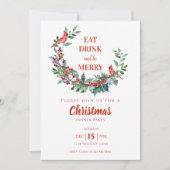 Kardinaal Bloemige Hulst Kerst Diner Feest Kaart (Voorkant)