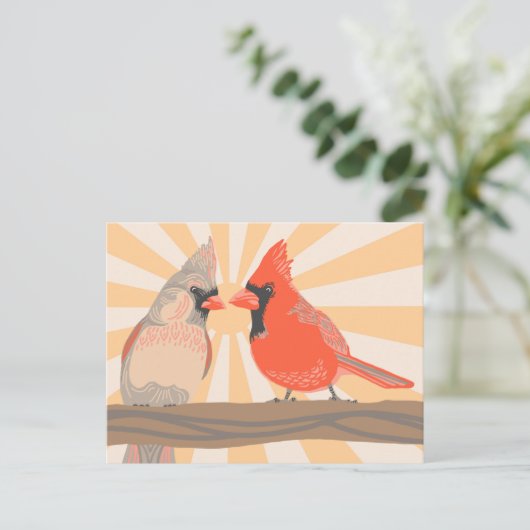 Kardinaal Couple Digital Illustration Art Briefkaa Briefkaart (Staand voorkant)