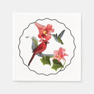 Kardinaal en Hummingbird met Roze Lily en Ivy Servetten