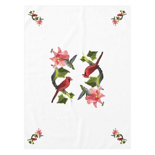 Kardinaal en Hummingbird met Roze Lily en Ivy Tafelkleed (Voorkant)