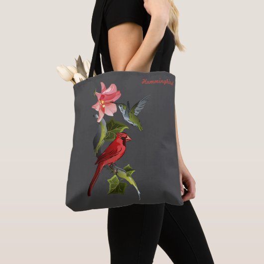 Kardinaal en Hummingbird Roze Lily Gepersonaliseer Tote Bag (Dichtbij)