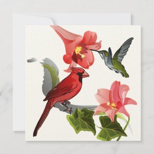 Kardinaal- en Hummingvogel met Lilies en Ivy Kaart