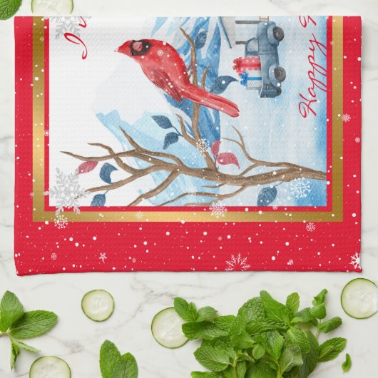 Kardinaal en landschap aanpassen theedoek (Gevouwen)