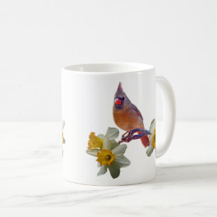Kardinaal en narcissen - koffiemok