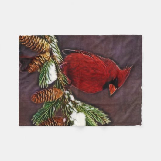 Kardinaal en Pinecones Fleece Deken (Voorkant (Horizontaal))