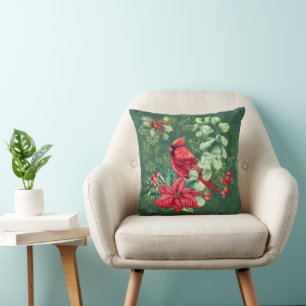 Kardinaal en Poinsettia Kussen
