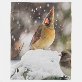 Kardinaal en Sparrow in de sneeuw Fleece Deken