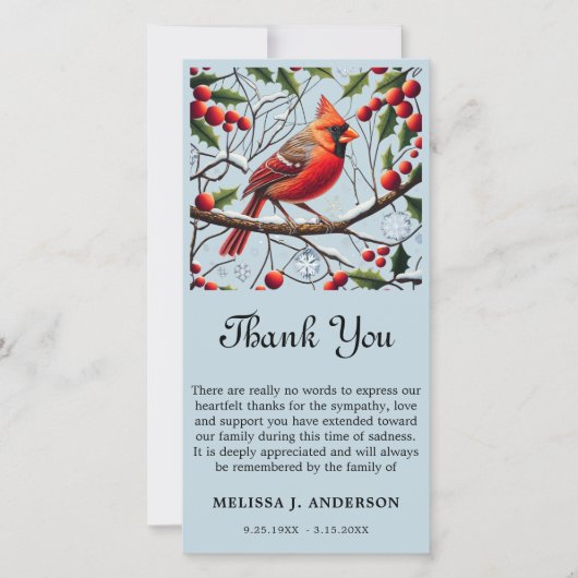 Kardinaal Funeral Memorial Sympathie Dank u wel Bedankkaart (Voorkant)