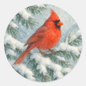 Kardinaal in de Sneeuw Winter Ronde Sticker (Voorkant)