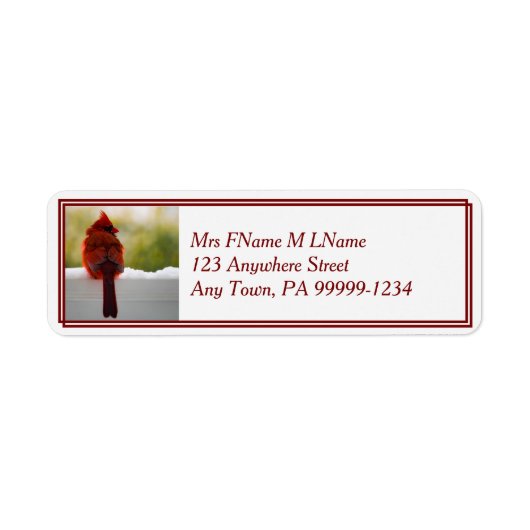 Kardinaal in sneeuw etiket (Voorkant)