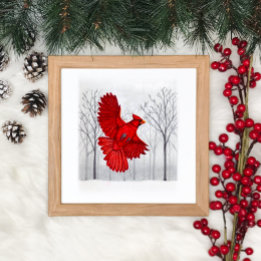 Kardinaal in Snowy Winter Art Poster
