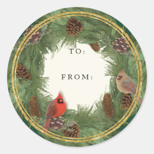 Kardinaal Kerst Krans Pine Cones Gift Labels