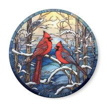 Kardinaal Kerst Vogel Glas in lood Stijl Magnet
