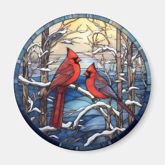 Kardinaal Kerst Vogel Glas in lood Stijl Magnet Magneet
