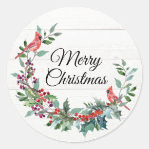 Kardinaal kerstfeest Waterverf Wreath Ronde Sticker