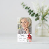 Kardinaal Memorial 2 foto's Roze Bloemen Gebed Kaa Visitekaartje (Staand voorkant)